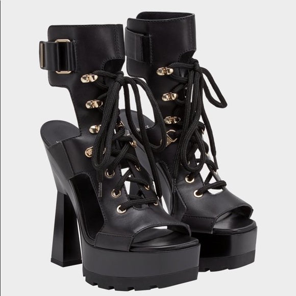 Versace Black Chunky Pyramid Platform Sandals