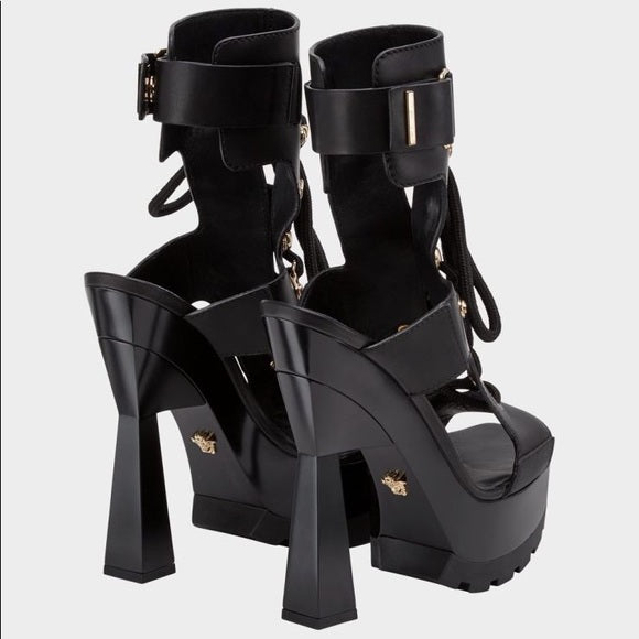 Versace Black Chunky Pyramid Platform Sandals