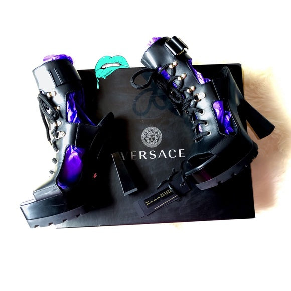 Versace Black Chunky Pyramid Platform Sandals