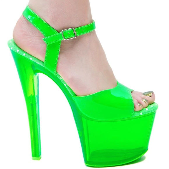 Neon Slime UV Green Ankle Strap Platform Sandal