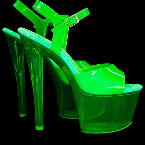 Neon Slime UV Green Ankle Strap Platform Sandal