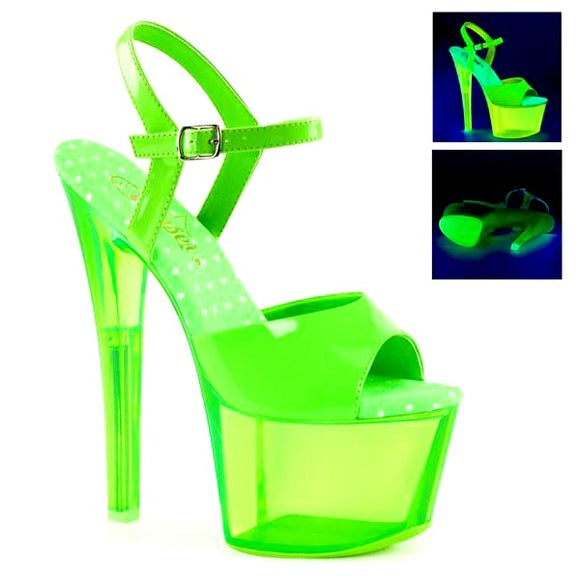 Neon Slime UV Green Ankle Strap Platform Sandal