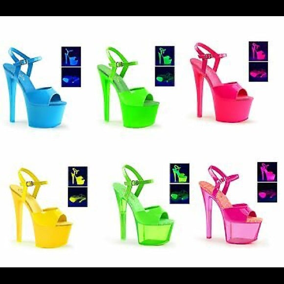 Neon Slime UV Green Ankle Strap Platform Sandal