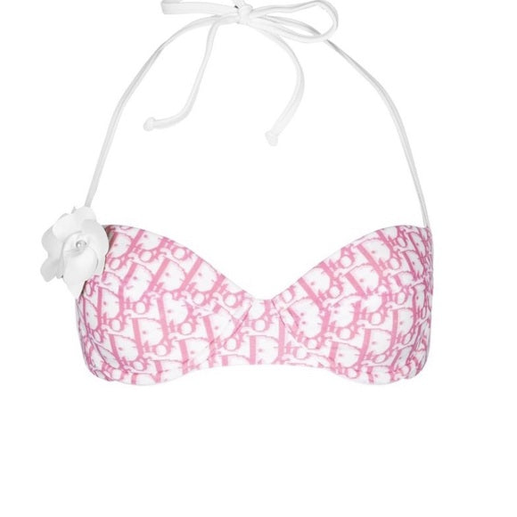 Dior John Galliano Girly Pink - White Romantique Monogram Logo Bikini Bra