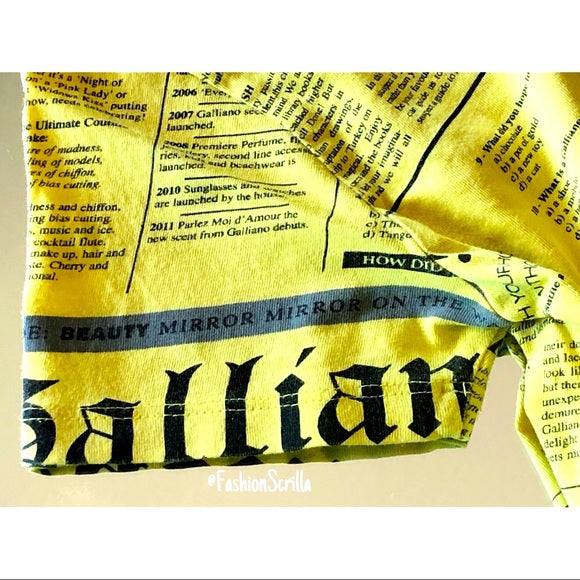 Vintage John Galliano Iconic Black Yellow News Print Shirt Cropped Top