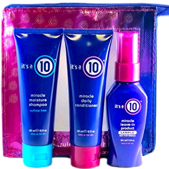 It's a 10 Miracle Travel Set Shampoo Conditioner & Leave-in with Carrying Pouch