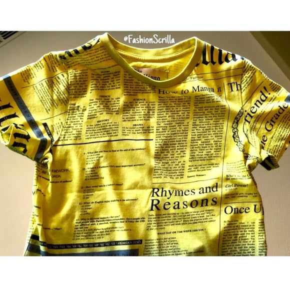 Vintage John Galliano Iconic Black Yellow News Print Shirt Cropped Top