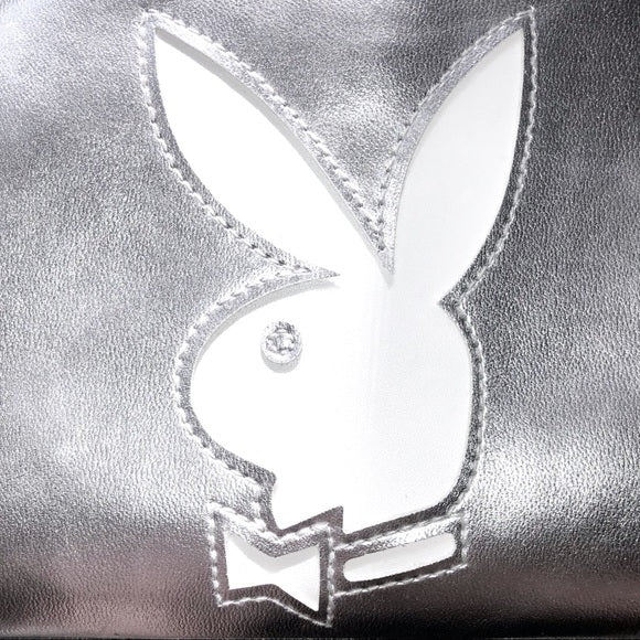 Vintage Playboy Silver Metallic Chrome XL White Bunny Logo Mini Handbag