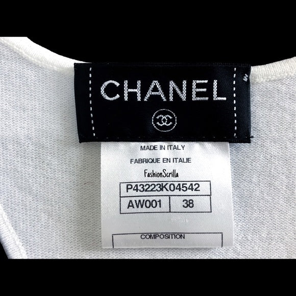 Vintage Chanel Knit Logo White Sleeveless Bodycon Mini Dress