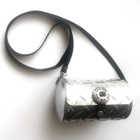 Vintage Harley Davidson Collectible Recycled Tailpipe Chrome Silver Metal Hand Crafted Shoulder Bag Crossbody Bag