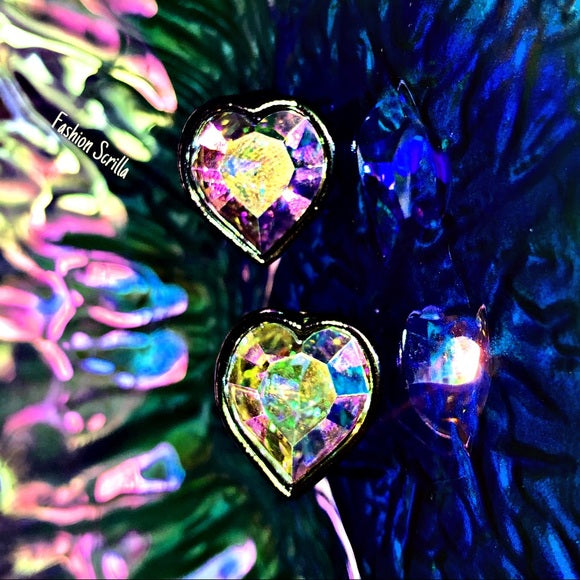 Vintage Yves Saint Laurent Iridescent Gripoix Aurora Borealis Crystal Heart Earrings