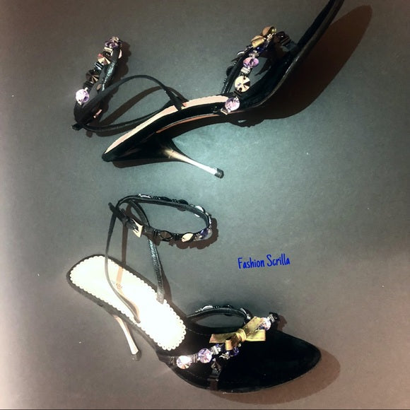 Vintage Prada Velvet Diamanté Swarovski Crystal Embellished Bow Heels