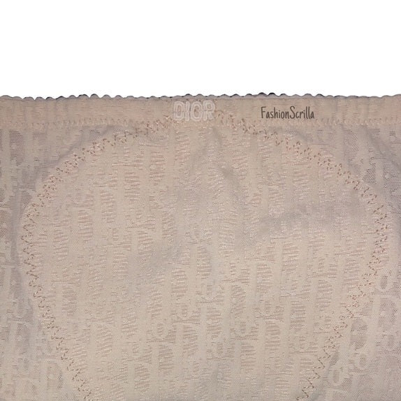 Vintage Dior Nude Semi Sheer Signature Print Mesh Lace Monogram Logo Beige Lingerie