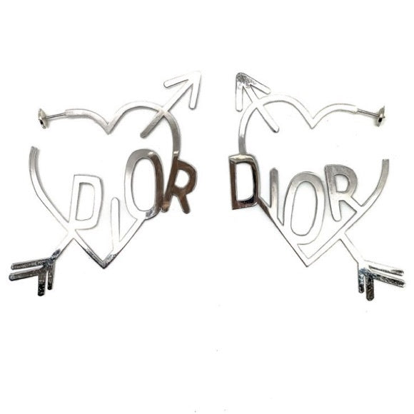 Dior Vintage John Galliano Skool Girls Silver Cupids Heart & Arrow Runway Earrings