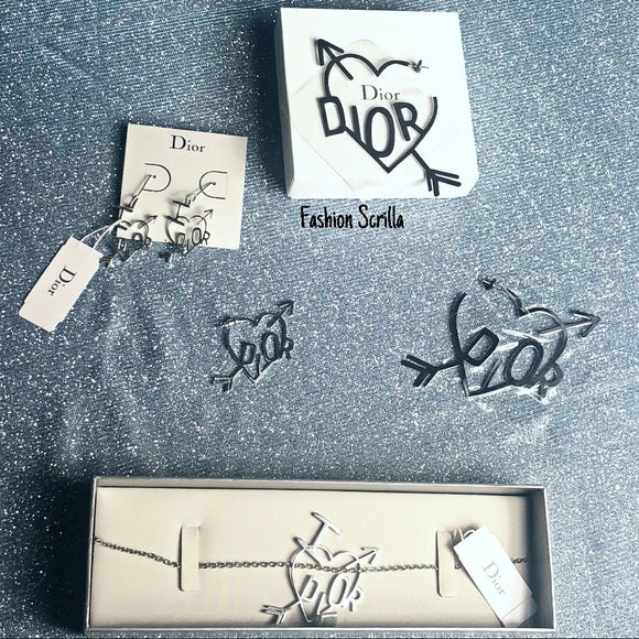 Dior Vintage John Galliano Skool Girls Silver Cupids Heart & Arrow Runway Earrings