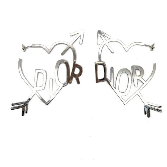 Dior Vintage John Galliano Skool Girls Silver Cupids Heart & Arrow Runway Earrings