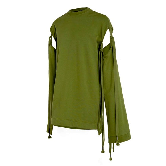 Fenty Puma by Rihanna Runway Green Sleeve Tie Sweatshirt Dress