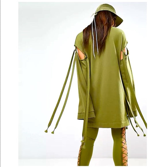 Fenty Puma by Rihanna Runway Green Sleeve Tie Sweatshirt Dress