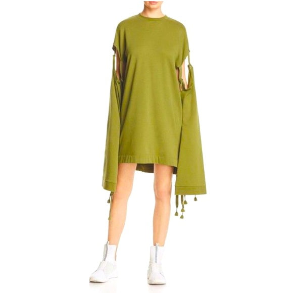 Fenty Puma by Rihanna Runway Green Sleeve Tie Sweatshirt Dress