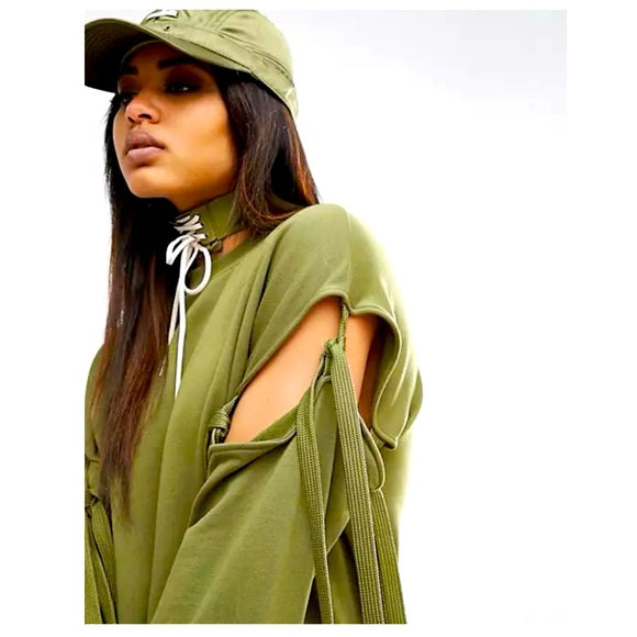 Fenty Puma by Rihanna Runway Green Sleeve Tie Sweatshirt Dress