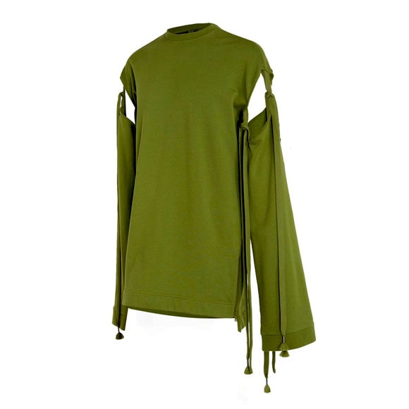 Fenty Puma by Rihanna Runway Green Sleeve Tie Sweatshirt Dress