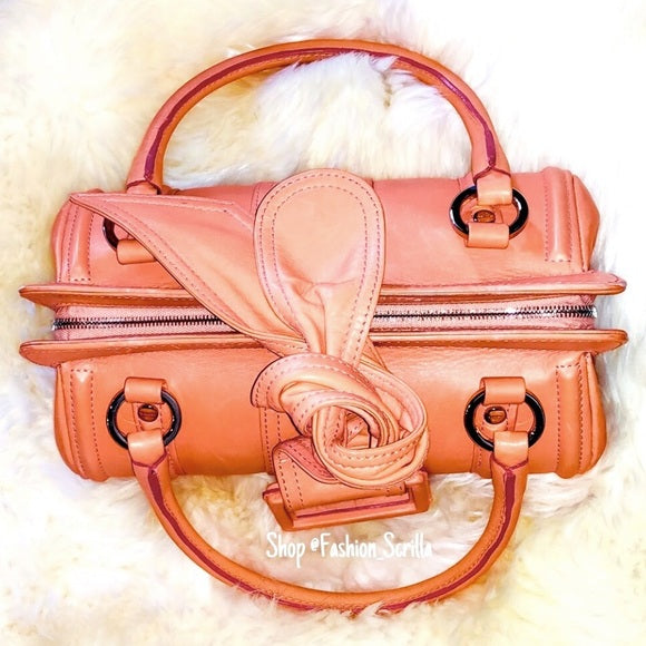 Vintage Givenchy Structured Peach Sorbet Orange Bow Tie Mini Bag