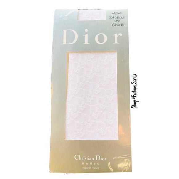 Vintage Dior White Oblique Monogram Trotter Logo Sheer white Lace Stockings