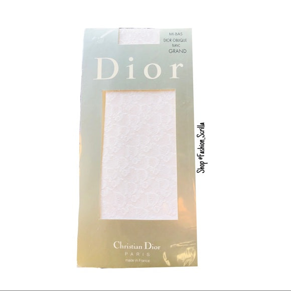 Vintage Dior White Oblique Monogram Trotter Logo Sheer white Lace Stockings