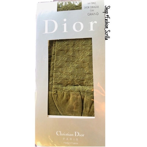 Dior Vintage Olive Green Y2K Monogram Logo Sheer Stockings Socks