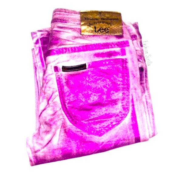 Vintage Vivienne Westwood Archival Runway Metallic Purple And Pink Iridescent Anglomania Lee Denim Trouser Pant Jeans