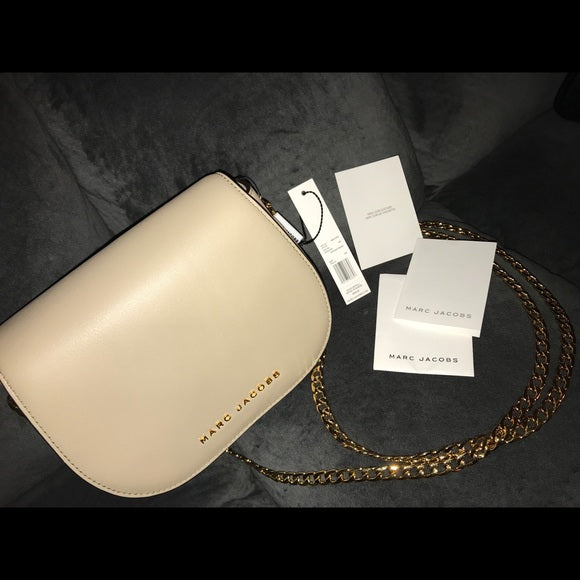 Marc Jacobs Antique Beige Gold Chain Off-White Leather Crossbody Shoulder Bag