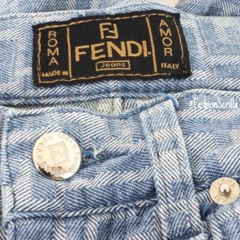 Vintage Fendi Blue Denim Zucca FF Monogram Logo Jeans