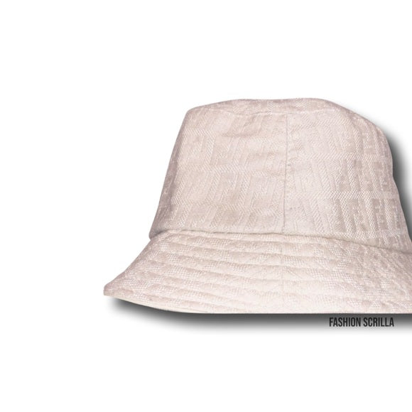 Vintage Fendi Zucca Monogram FF Logo Beige Cream Wool And Silk Bucket Hat