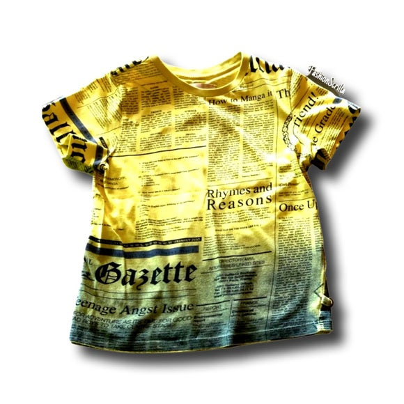 Vintage John Galliano Iconic Black Yellow News Print Shirt Cropped Top