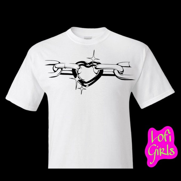 Love Locked Down Graffiti Heart Chain Custom Hand Crafted Vinyl Lofi Girls Youth Shirt